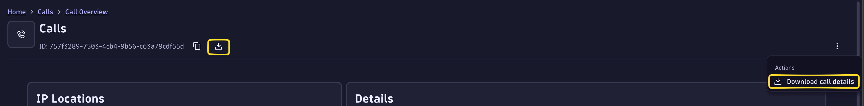 Download call details action