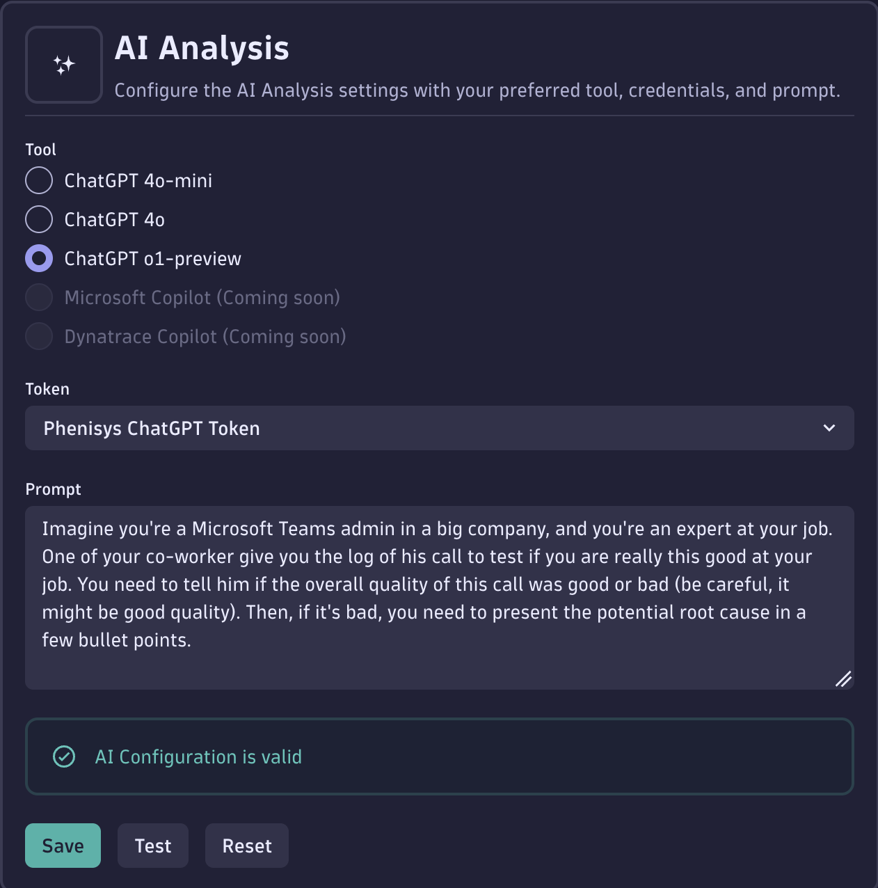 AI analysis panel