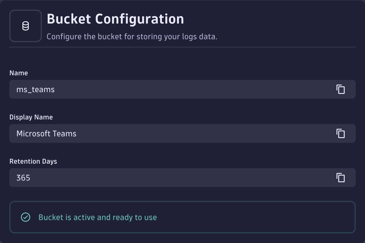 Bucket configuration panel