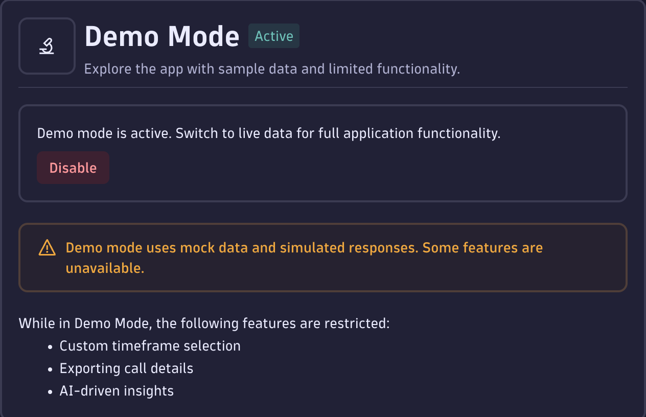 Demo mode panel