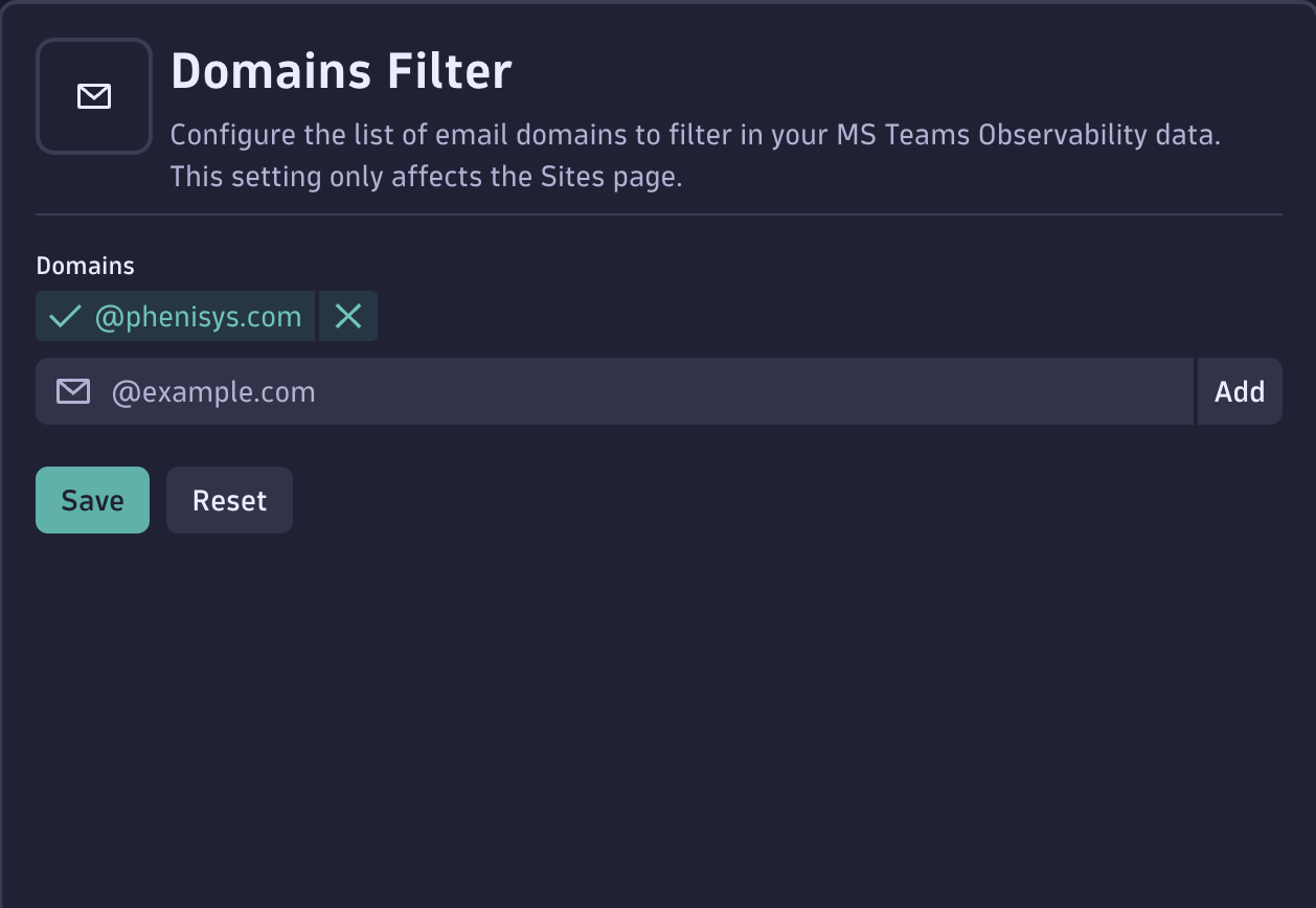 Domains filter panel