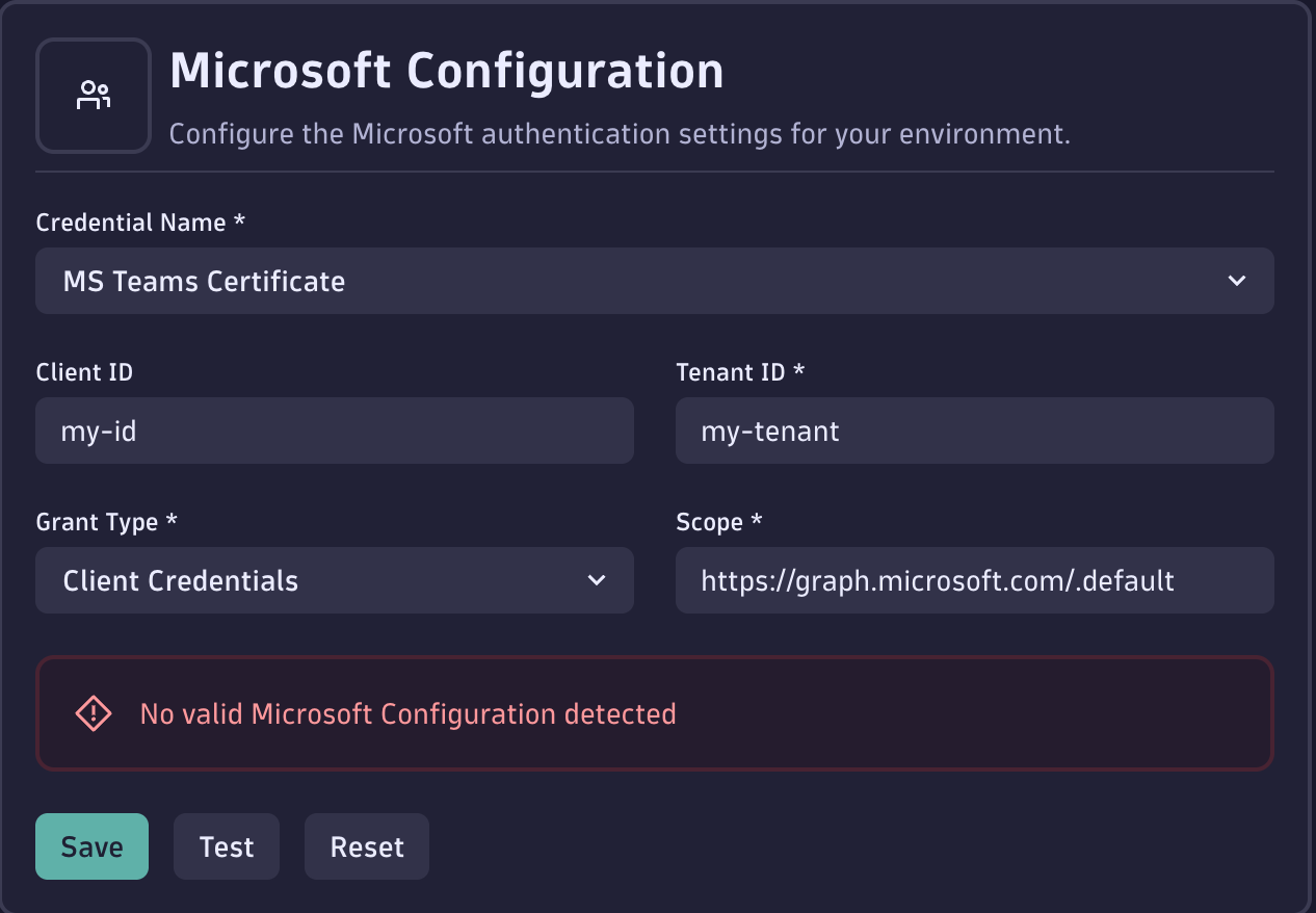 Microsoft configuration panel