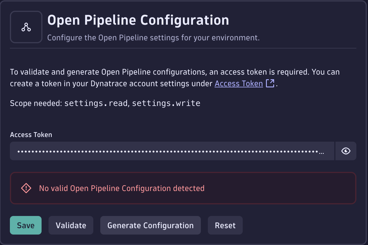 OpenPipeline panel