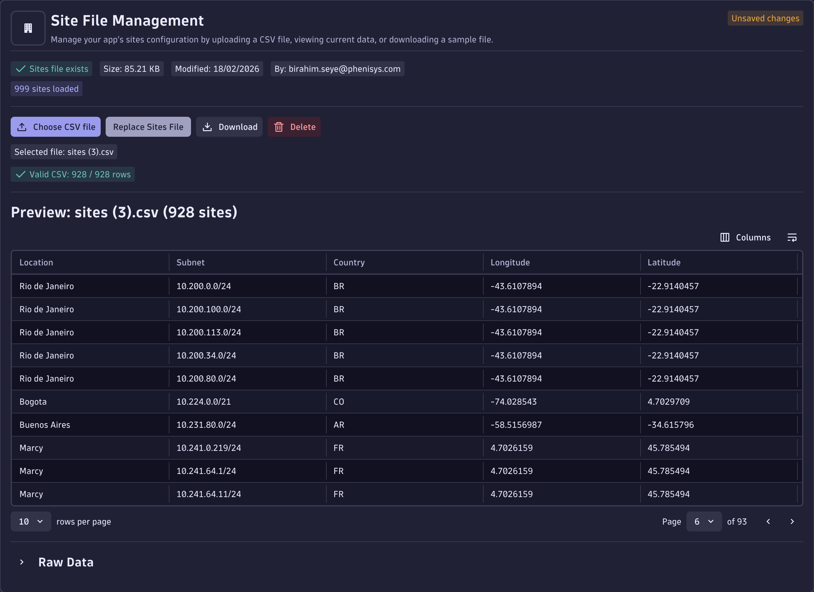 Site file management panel
