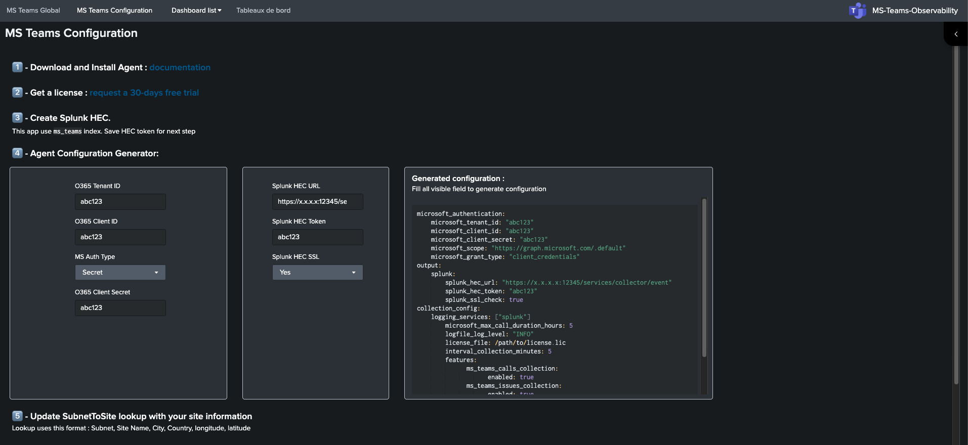 Splunk configuration dashboard